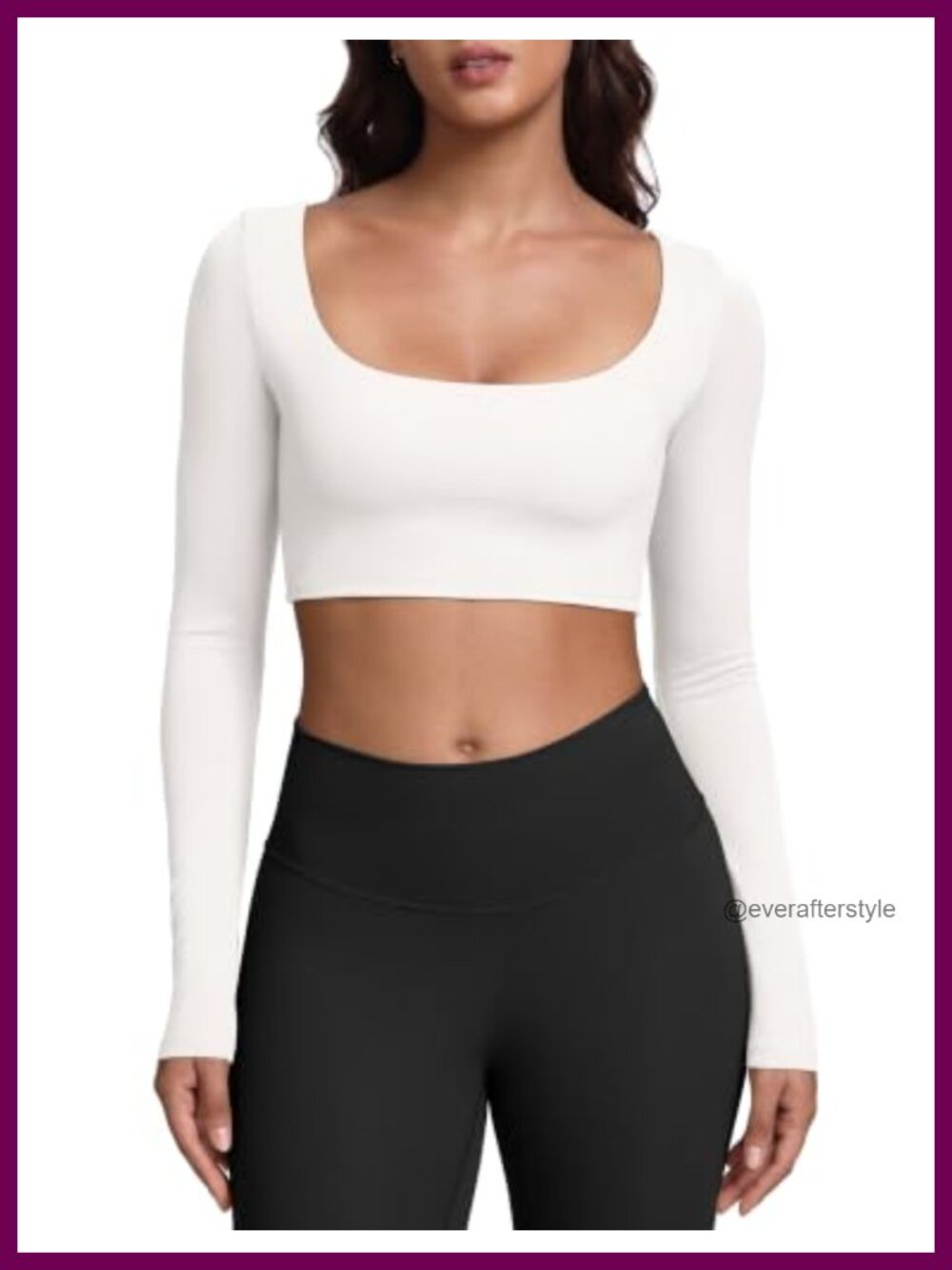 Square Neck Long Sleeve Crop Top Yoga Pilates Fitted Workout Top
